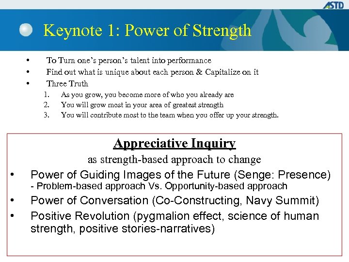 Keynote 1: Power of Strength • • • To Turn one’s person’s talent into