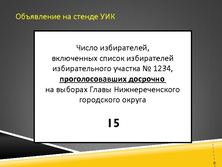 Объявление на стенде УИК Число избирателей, включенных список избирателей избирательного участка № 1234, проголосовавших