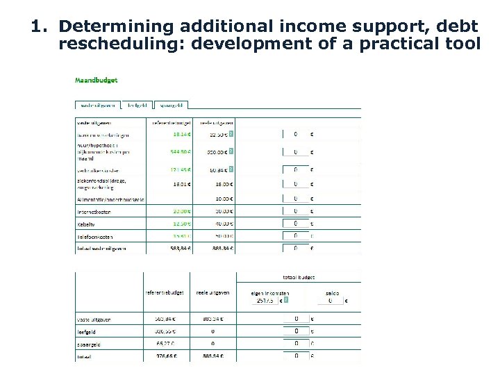 1. Determining additional income support, debt rescheduling: development of a practical tool 