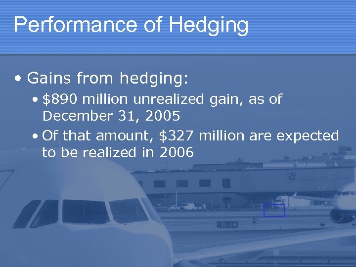Performance of Hedging • Gains from hedging: • $890 million unrealized gain, as of