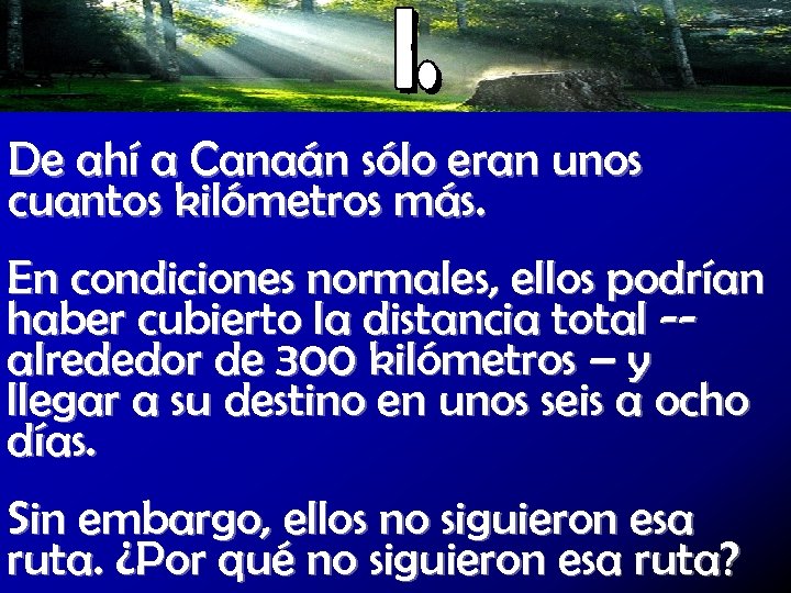 De ahí a Canaán sólo eran unos cuantos kilómetros más. En condiciones normales, ellos