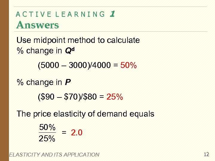 ACTIVE LEARNING Answers 1 Use midpoint method to calculate % change in Qd (5000