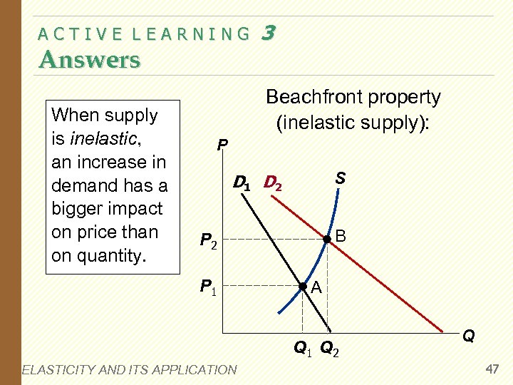 ACTIVE LEARNING Answers When supply is inelastic, an increase in demand has a bigger