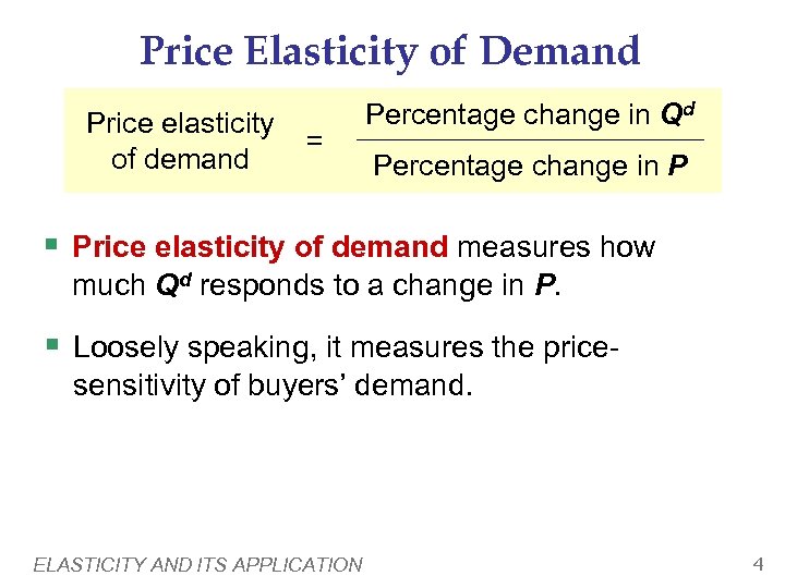 Price Elasticity of Demand Price elasticity of demand = Percentage change in Qd Percentage