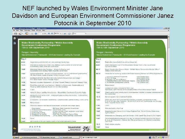 NEF launched by Wales Environment Minister Jane Davidson and European Environment Commissioner Janez Potocnik