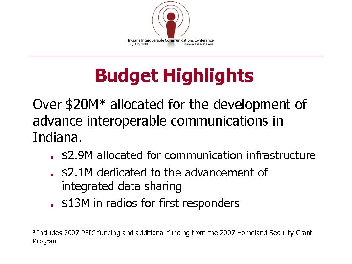 Budget Highlights Over $20 M* allocated for the development of advance interoperable communications in