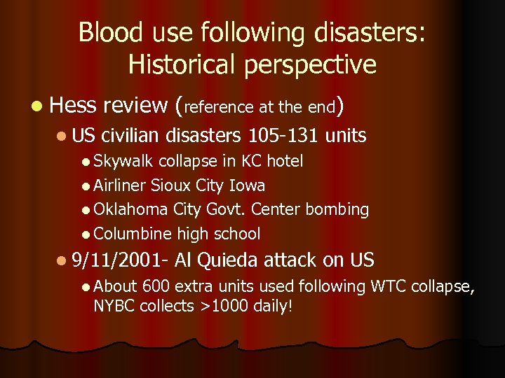 Blood use following disasters: Historical perspective l Hess l US review (reference at the