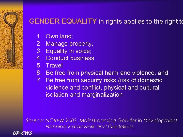 GENDER EQUALITY in rights applies to the right to 1. 2. 3. 4. 5.
