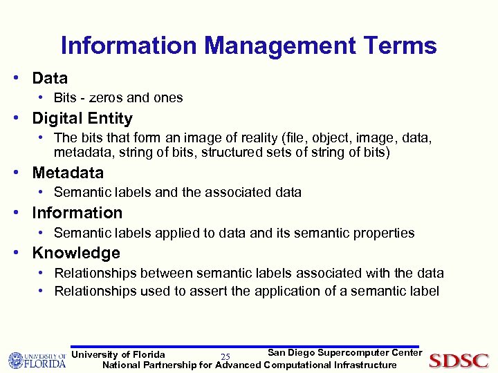 Information Management Terms • Data • Bits - zeros and ones • Digital Entity