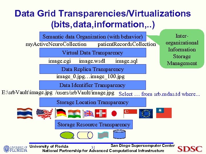 Data Grid Transparencies/Virtualizations (bits, data, information, . . ) Semantic data Organization (with behavior)