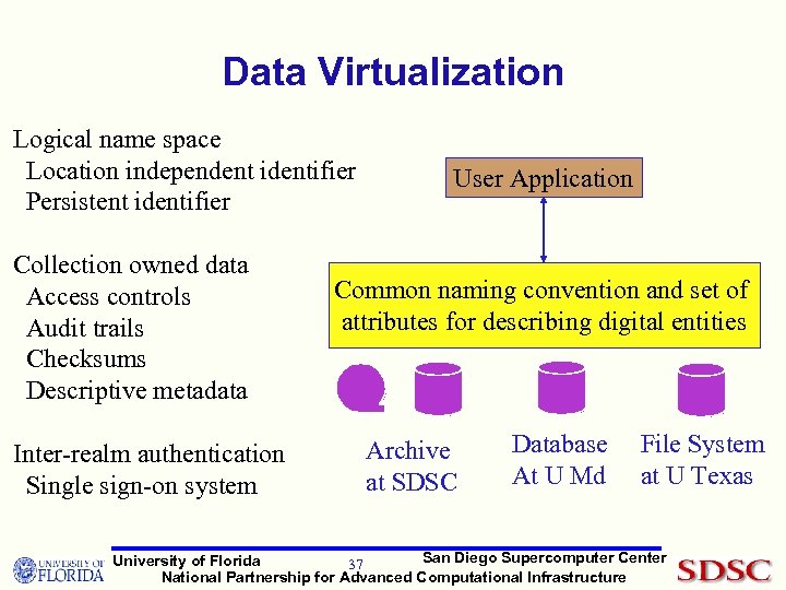 Data Virtualization Logical name space Location independent identifier Persistent identifier Collection owned data Access