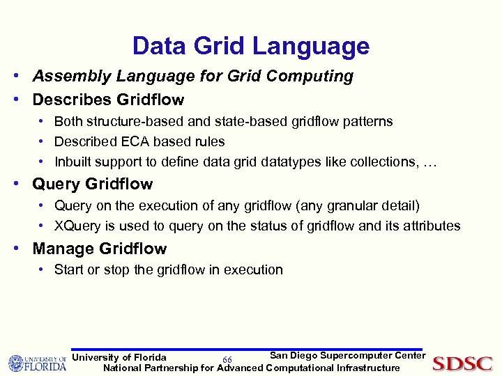 Data Grid Language • Assembly Language for Grid Computing • Describes Gridflow • Both