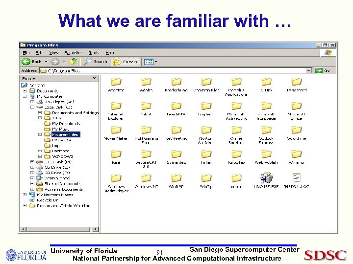 What we are familiar with … San Diego Supercomputer Center University of Florida 91