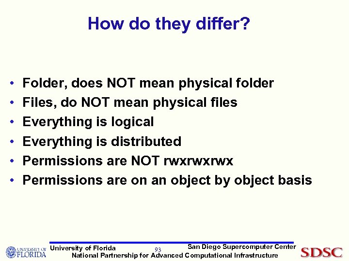 How do they differ? • • • Folder, does NOT mean physical folder Files,