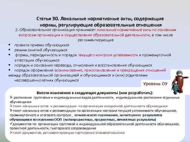 Статья 30. Локальные нормативные акты, содержащие нормы, регулирующие образовательные отношения 2. Образовательная организация принимает