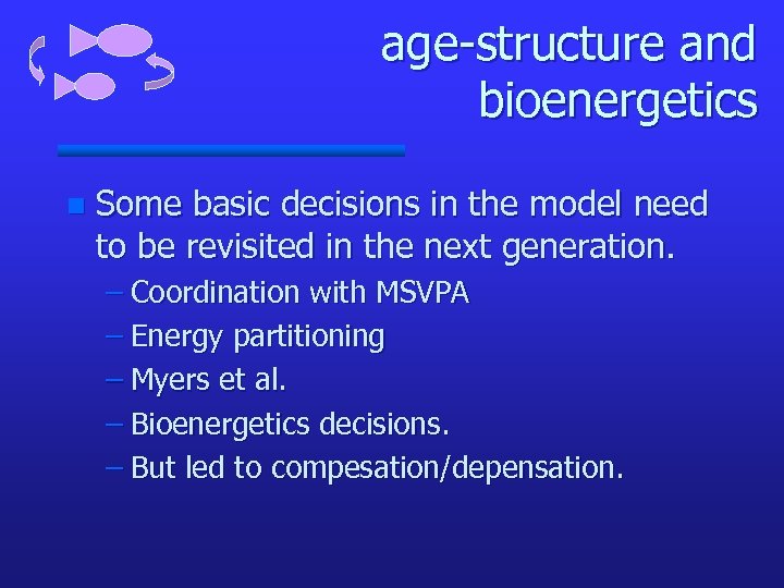 age-structure and bioenergetics n Some basic decisions in the model need to be revisited