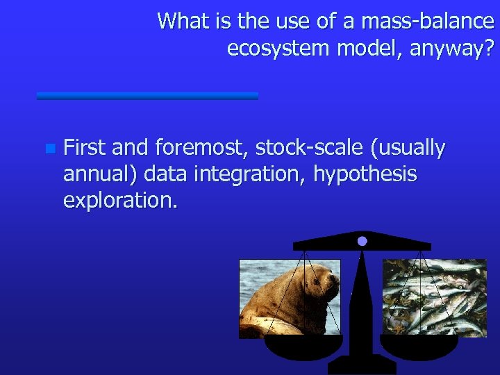 What is the use of a mass-balance ecosystem model, anyway? n First and foremost,