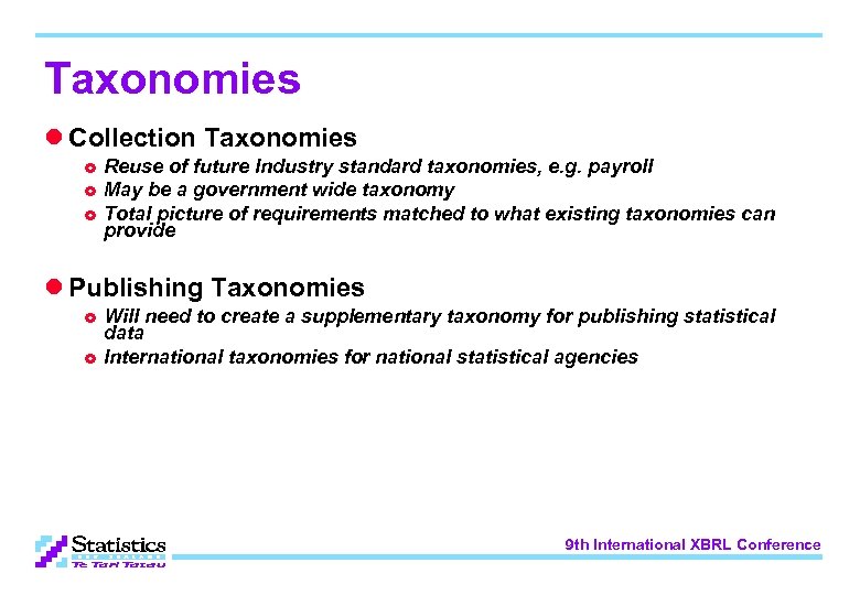Taxonomies l Collection Taxonomies £ £ £ Reuse of future Industry standard taxonomies, e.