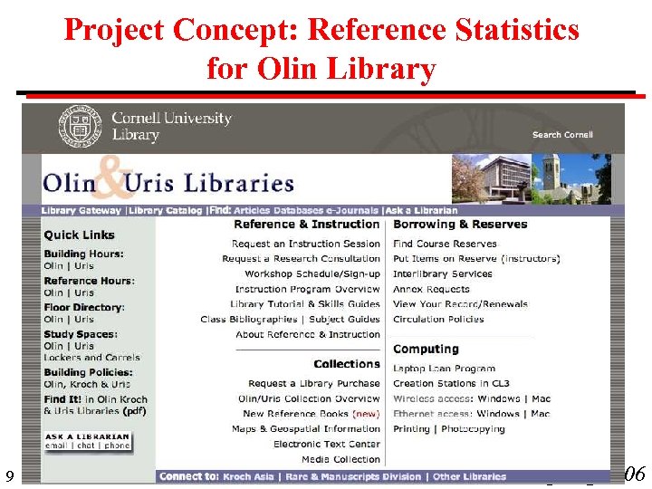 Project Concept: Reference Statistics for Olin Library 9 CS 501 Spring 2006 