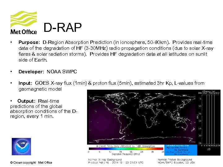 D-RAP • Purpose: D-Region Absorption Prediction (in ionosphere, 50 -90 km). Provides real-time data