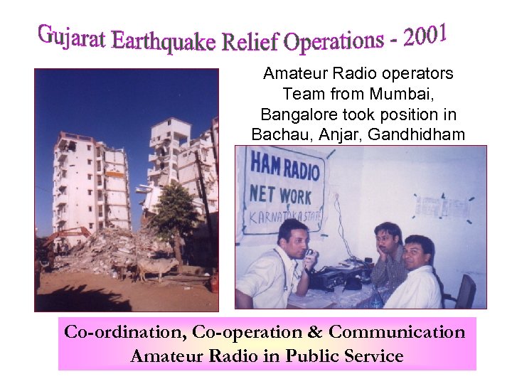 Amateur Radio operators Team from Mumbai, Bangalore took position in Bachau, Anjar, Gandhidham Co-ordination,