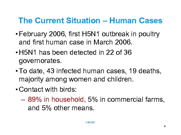 The Current Situation – Human Cases • February 2006, first H 5 N 1