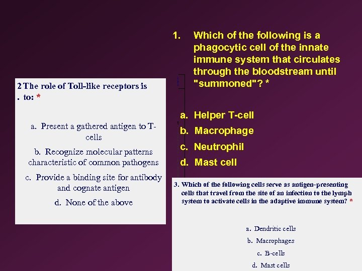 1. 2 The role of Toll-like receptors is . to: * Im mun olog