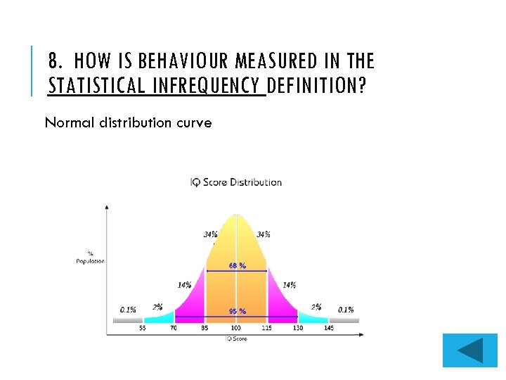 8. HOW IS BEHAVIOUR MEASURED IN THE STATISTICAL INFREQUENCY DEFINITION? Normal distribution curve 