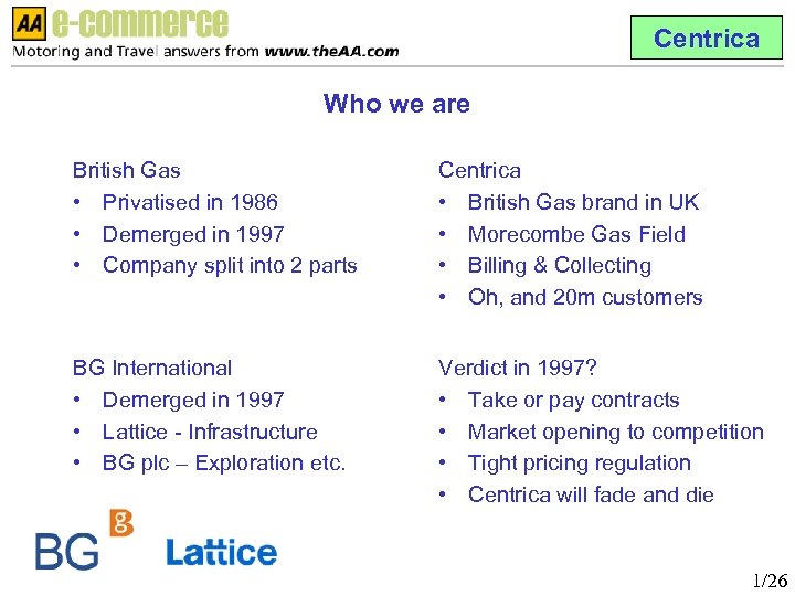 Centrica Who we are British Gas • Privatised in 1986 • Demerged in 1997