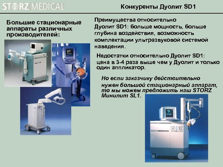 Конкуренты Дуолит SD 1 Большие стационарные аппараты различных производителей: Преимущества относительно Дуолит SD 1: