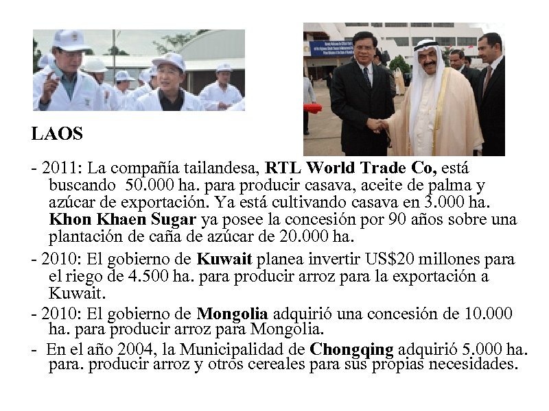 LAOS - 2011: La compañía tailandesa, RTL World Trade Co, está buscando 50. 000