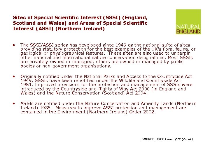 Sites of Special Scientific Interest (SSSI) (England, Scotland Wales) and Areas of Special Scientific