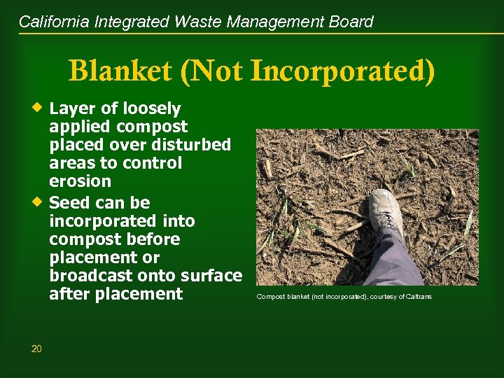 California Integrated Waste Management Board Blanket (Not Incorporated) ® Layer of loosely applied compost