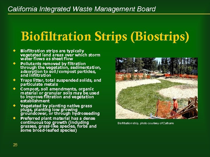 California Integrated Waste Management Board Biofiltration Strips (Biostrips) ® Biofiltration strips are typically ®