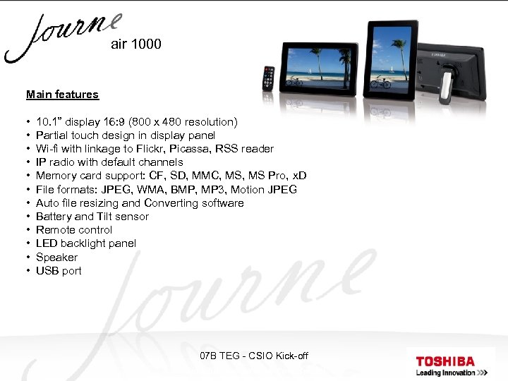 air 1000 Main features • • • 10. 1” display 16: 9 (800 x