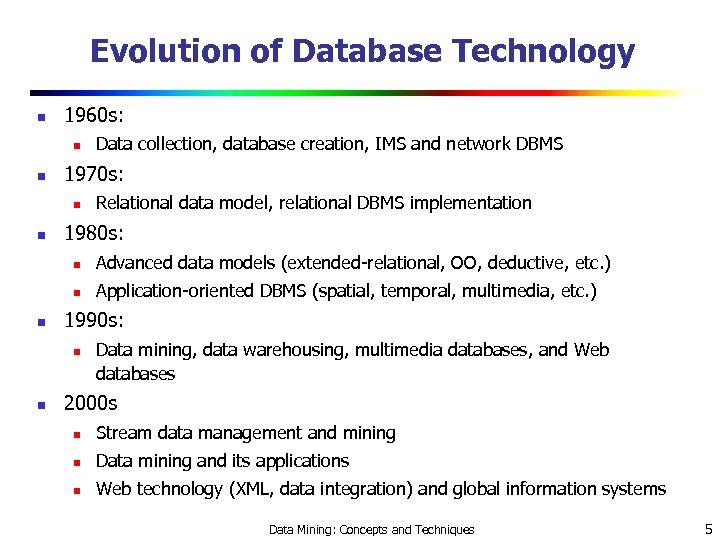 Evolution of Database Technology n 1960 s: n n 1970 s: n n Data