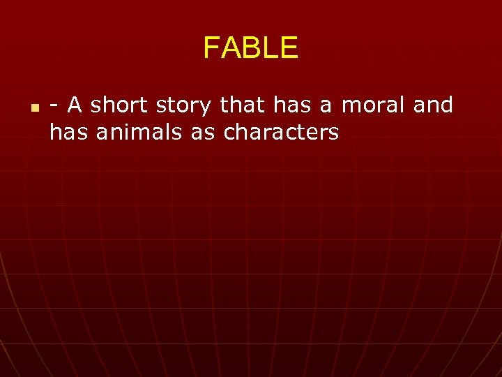 FABLE n - A short story that has a moral and has animals as