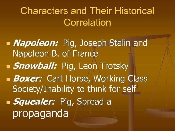 Characters and Their Historical Correlation n Napoleon: Pig, Joseph Stalin and Napoleon B. of