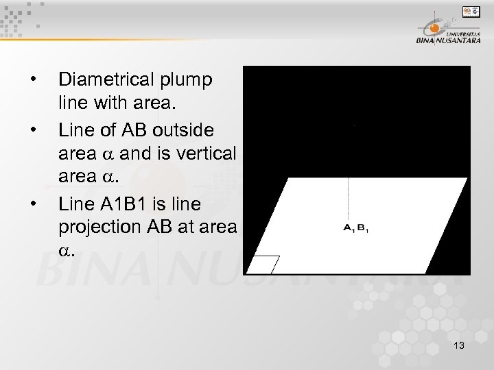  • • • Diametrical plump line with area. Line of AB outside area