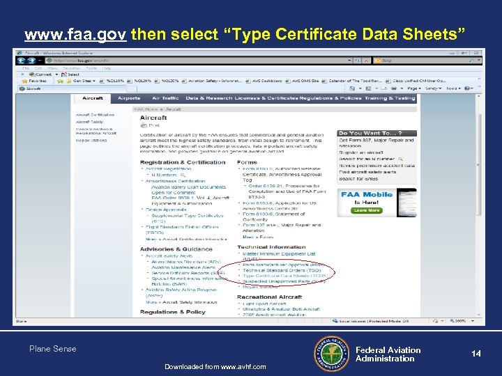 www. faa. gov then select “Type Certificate Data Sheets” Plane Sense Downloaded from www.