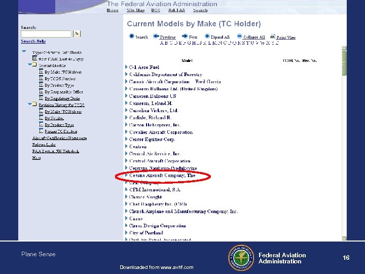 TYPE DESIGN DATA SHEETS Plane Sense Downloaded from www. avhf. com Federal Aviation Administration