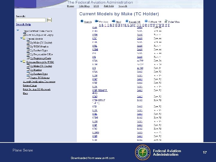 TYPE DESIGN DATA SHEETS Plane Sense Downloaded from www. avhf. com Federal Aviation Administration