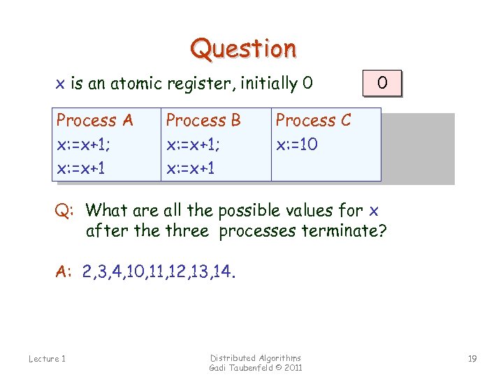 Question x is an atomic register, initially 0 Process A x: =x+1; x: =x+1