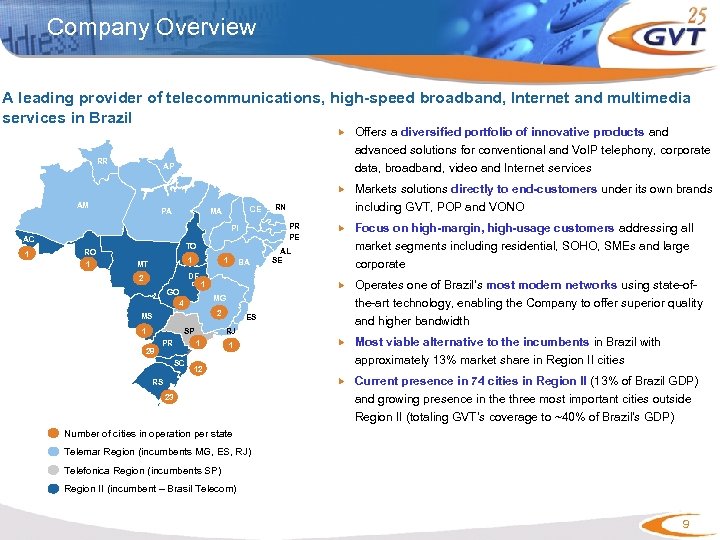 Company Overview A leading provider of telecommunications, high-speed broadband, Internet and multimedia services in