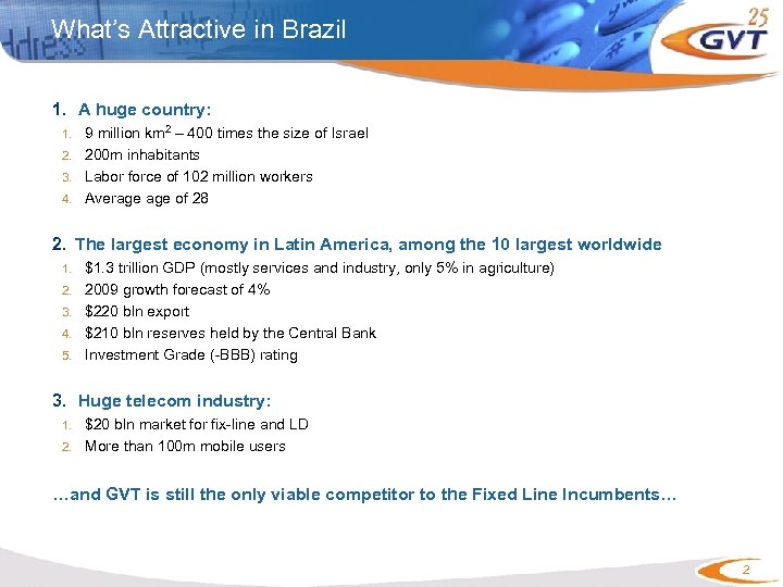What’s Attractive in Brazil 1. A huge country: 1. 9 million km 2 –