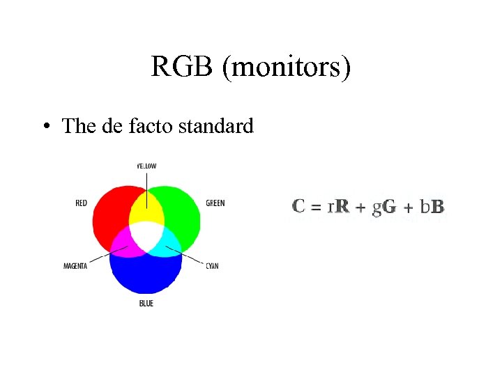 RGB (monitors) • The de facto standard 