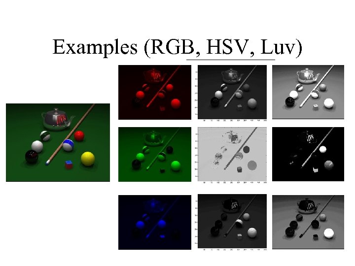 Examples (RGB, HSV, Luv) 