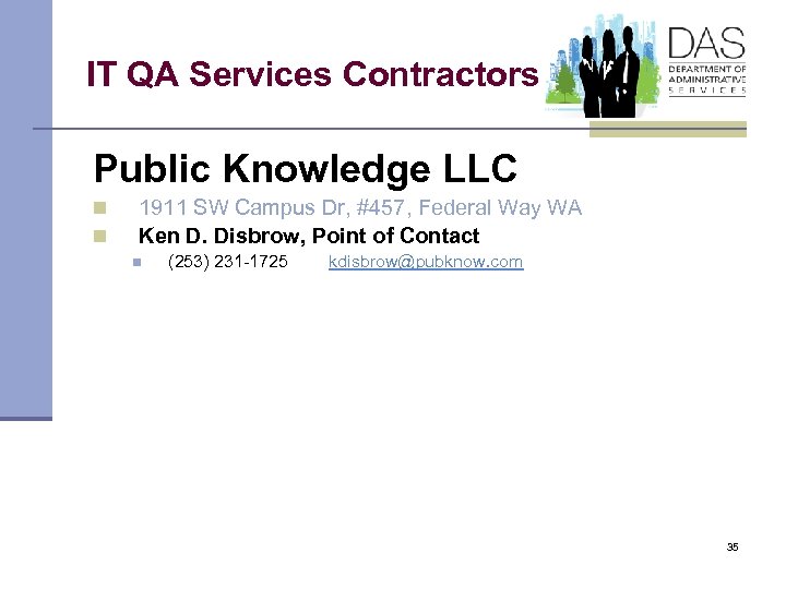 IT QA Services Contractors Public Knowledge LLC n n 1911 SW Campus Dr, #457,