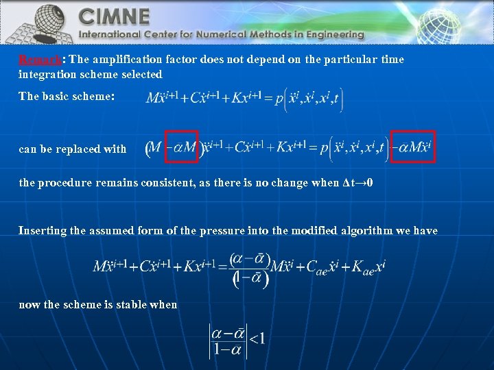 Remark: The amplification factor does not depend on the particular time integration scheme selected