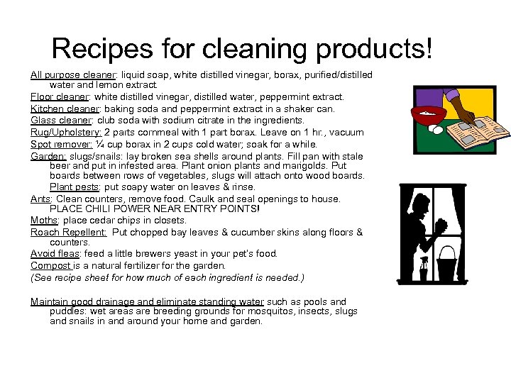 Recipes for cleaning products! All purpose cleaner: liquid soap, white distilled vinegar, borax, purified/distilled